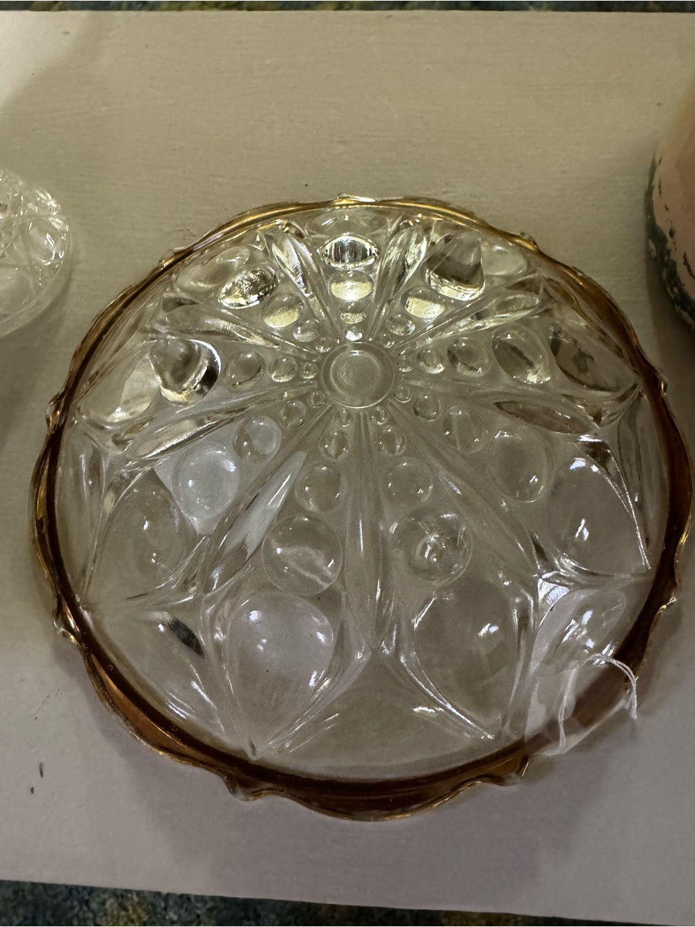 Clear Glass Decorative Serving Bowl with Gold Rim